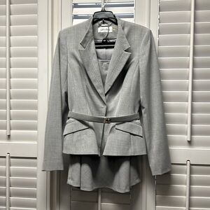 Calvin Klein Belted Skirt Suit heather gray Sz 4